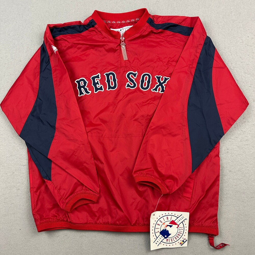 Boston Red Sox Jacket Youth Large Red Majestic 1/4 Zip Dugout Windbreaker L